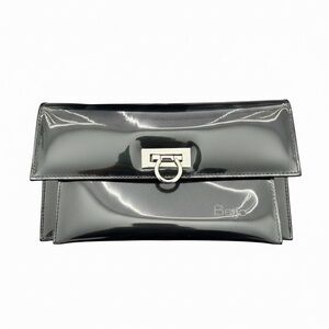 Beijo Black Glossy PVC Envelope Clutch - London Paris New York